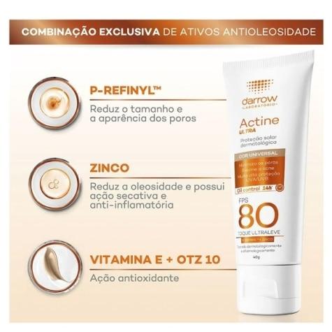 Protetor Solar Facial Actine Ultra FPS80 Cor Universal 40g - Imagem 3