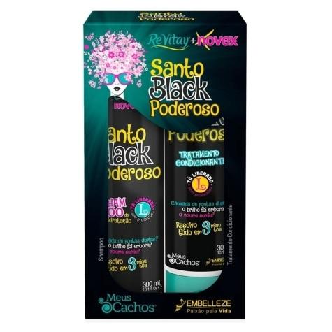 Kit Novex Revitay Santo Black Poderoso Cabelo Crespo Shampoo 300ml + Tratamento Condicionante 300ml - Imagem 1