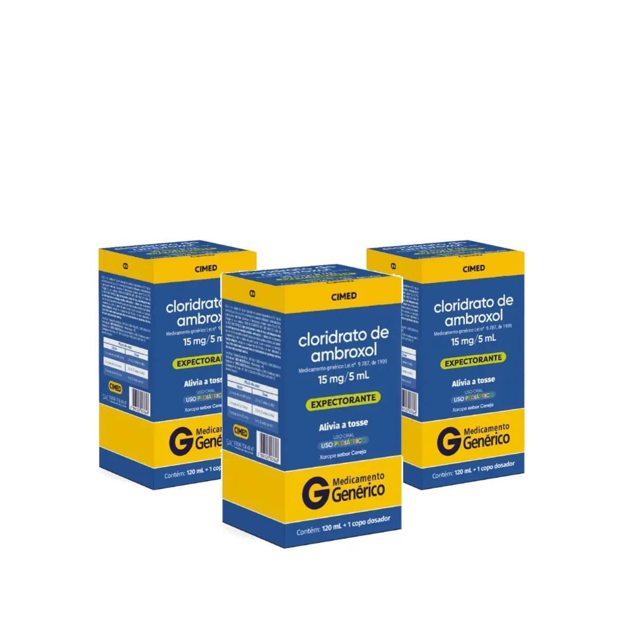 Kit 3 Unidades Cloridrato de Ambroxol Xarope 15mg/5ml Sabor Cereja 120ml Cimed Genérico - Imagem 1