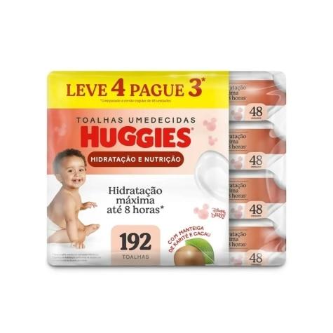 Kit Toalhas Umedecidas Huggies Hidratação e Nutrição Leve 4 Pague 3 192 Unidades - Imagem 1