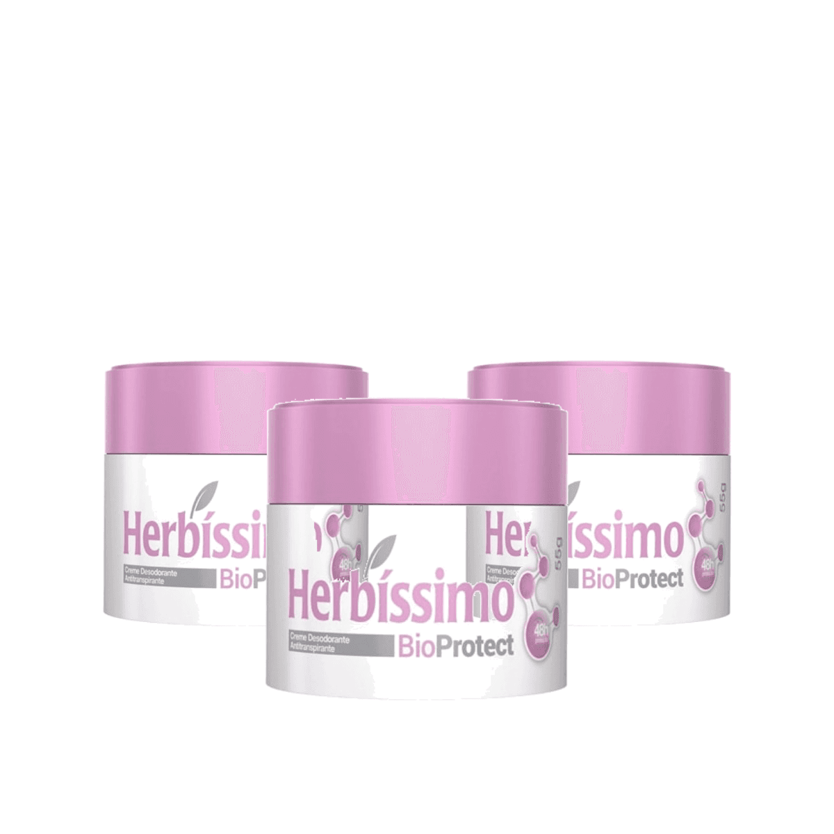 Kit 3 Unidades Desodorante Creme Herbíssimo Bio Protect Hibisco 55g - Imagem 1