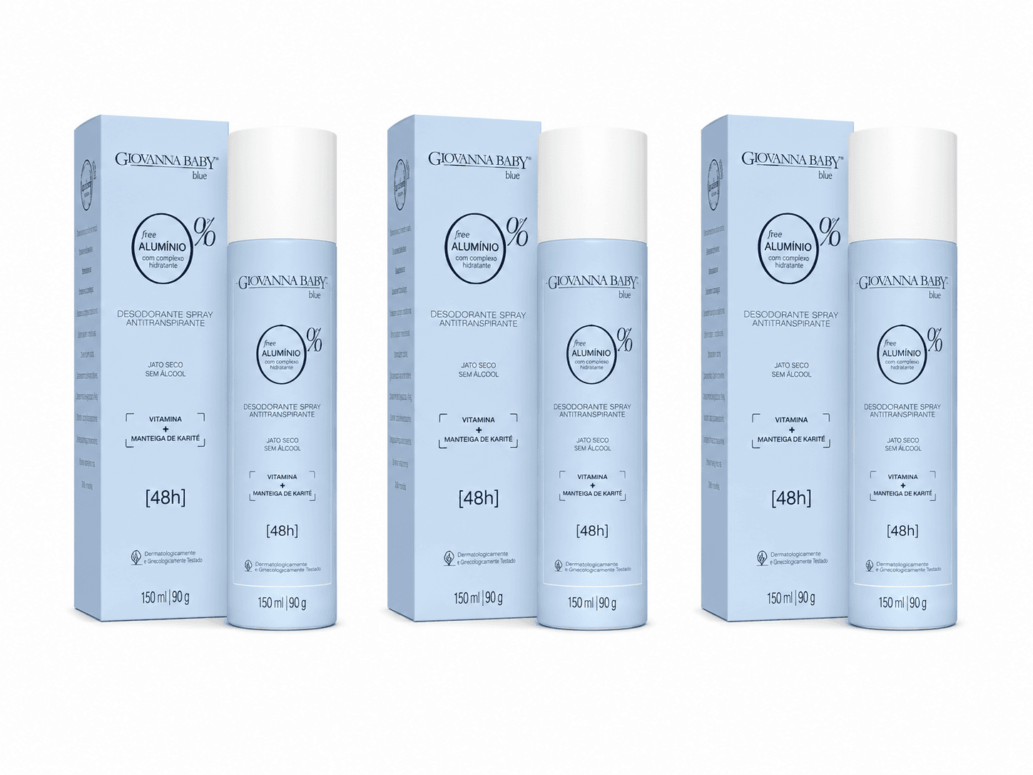 Kit 3 Unidades Desodorante Aerossol Giovanna Baby Blue 0% Alumínio 150ml - Imagem 1