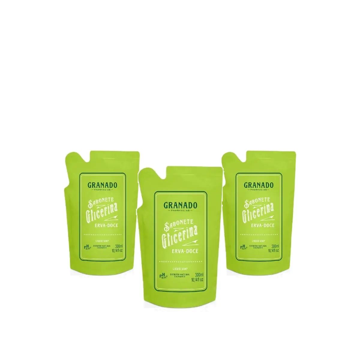 Kit 3 Unidades Sabonete Líquido Granado Erva-Doce Refil 300ml - Imagem 1