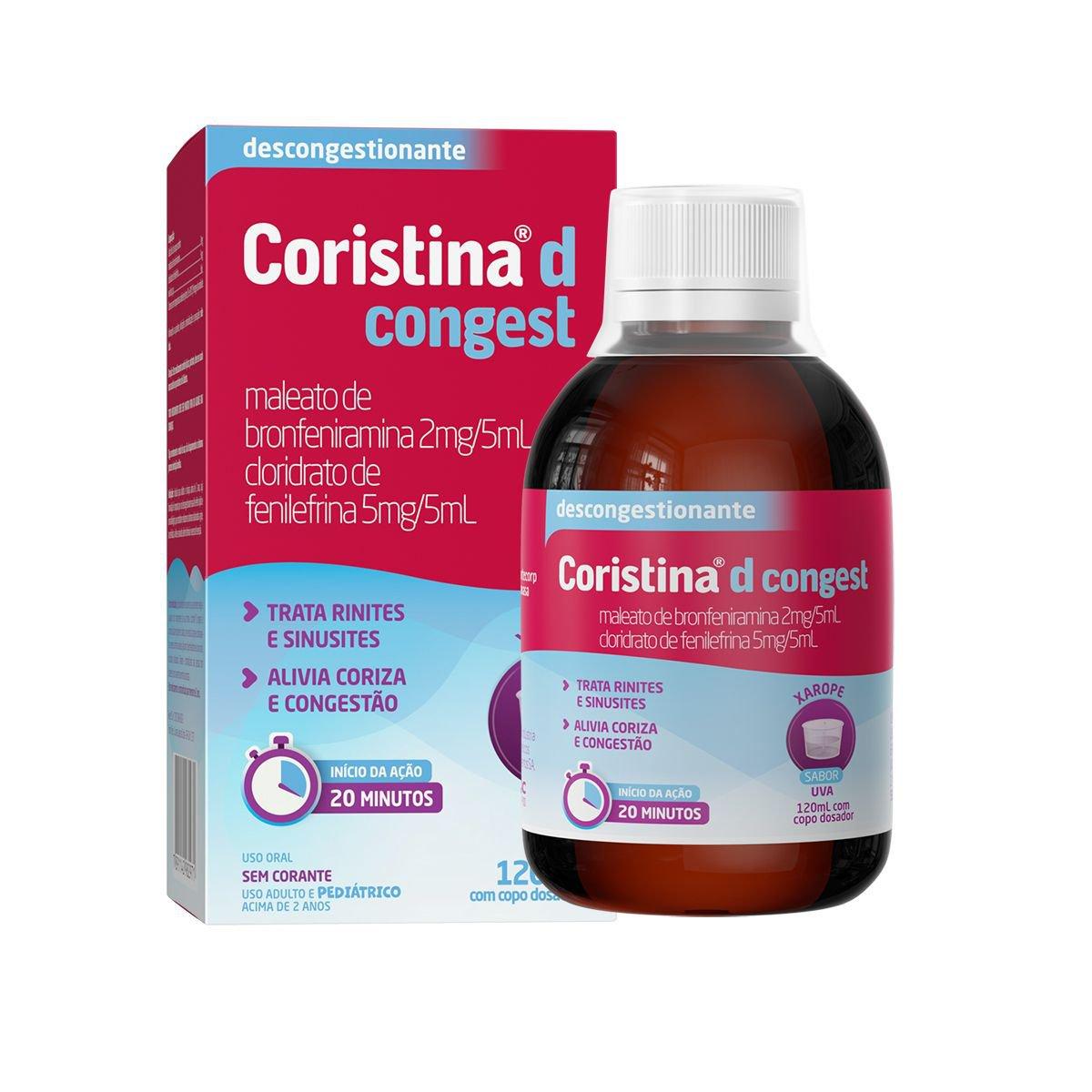 Coristina D Congest Xarope 2mg + 5mg/5ml 120ml - Imagem 1