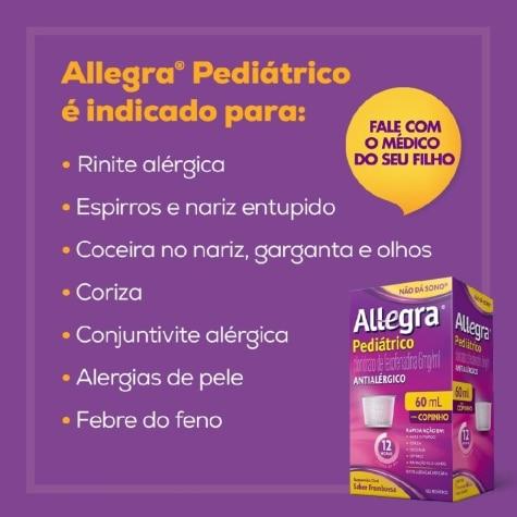 Antialérgico Allegra Pediátrico Cloridrato de Fexofenadina 6mg/ml Suspensão Oral 60ml com Copo Dosador - Imagem 4