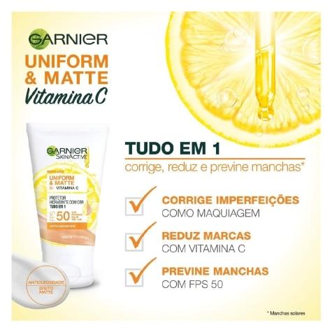 Protetor Solar Facial Garnier SkinActive Uniform & Matte Vitamina C FPS50 Cor Média 40g - Imagem 2