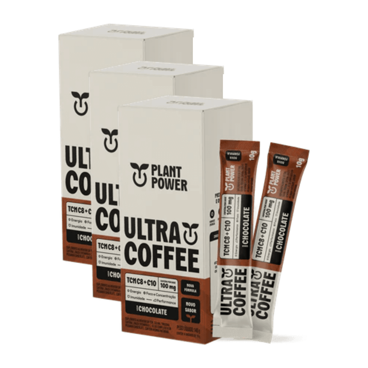 Kit de 3 unidades de Ultracoffee Plant Power Chocolate 14 Unidades 10g - Imagem 1