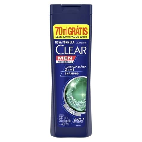 Shampoo Clear Men Limpeza Diária 2 em 1 Anticaspa Leve 400ml Pague 330ml - Imagem 1