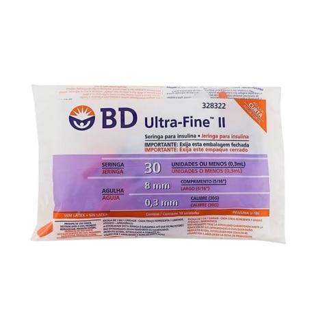 Seringa de Insulina BD Ultra-Fine 8mm 30UI 10 Unidades - Imagem 1