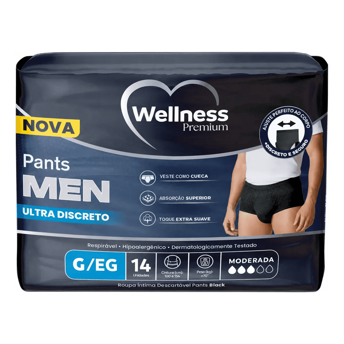 Roupa Intima Wellness Premium Masculina Pants G/XG 14 Unidades - Imagem 1