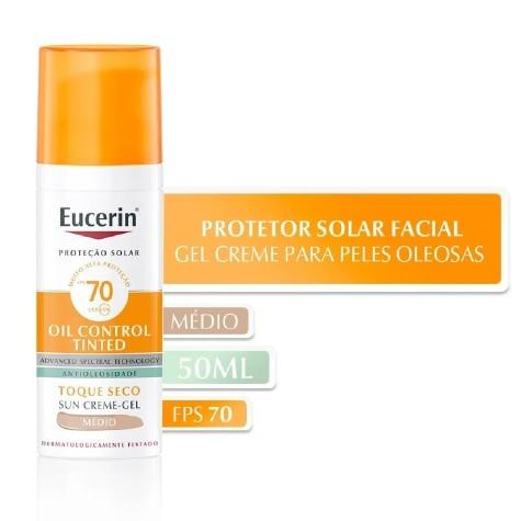 Protetor Solar Facial Eucerin Oil Control Tinted FPS70 Creme Gel Cor Médio 50g - Imagem 2