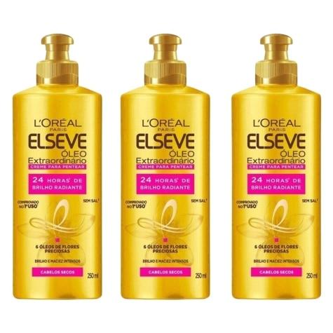 Kit 3 Unidades Creme para Pentear Elseve Óleo Extraordinário 250ml - Imagem 1