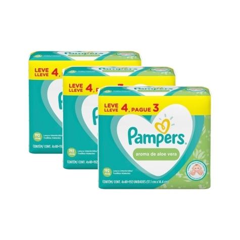 Kit 3 Unidades Lenços Umedecidos Pampers Aloe Vera 192 Unidades - Imagem 1