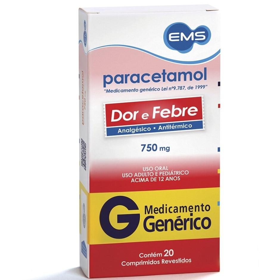 Paracetamol 750mg 20 Comprimidos Revestidos EMS Genérico