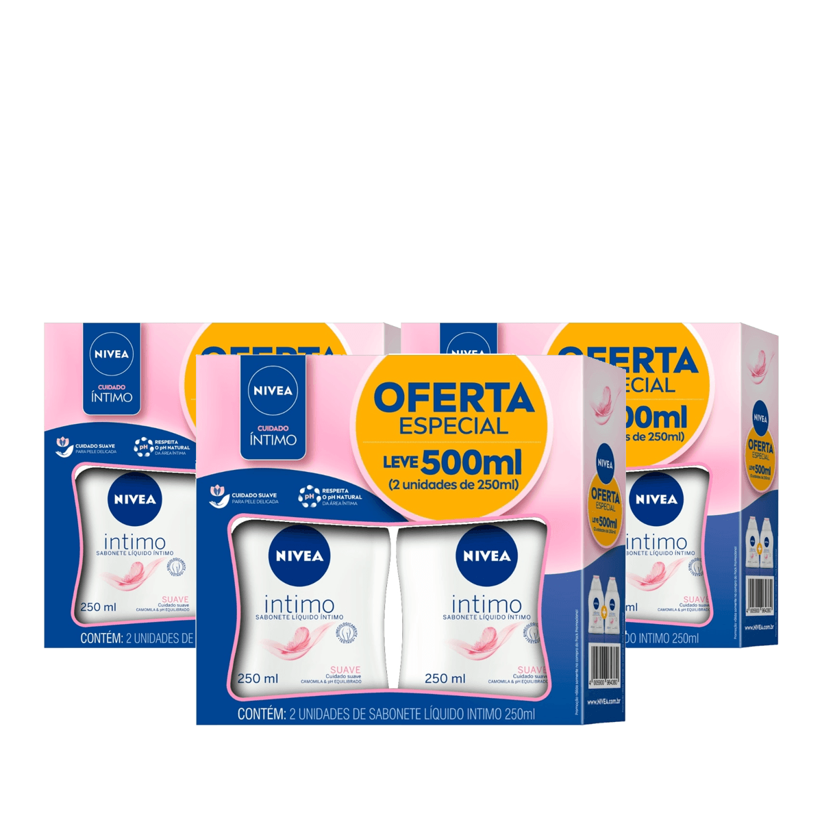 Kit 3 Unidades Sabonete Líquido Íntimo Nivea Suave 250ml 2 Unidades - Imagem 1