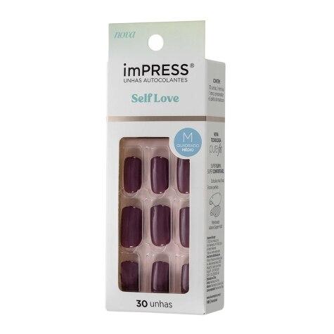 Unhas Postiças Autocolantes Impress Self Love Cor Tea Média Quadrado 30 Unidades - Imagem 2