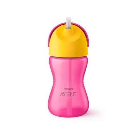 Copo com Canudo Avent Dinossauro Rosa e Amarelo 300ml - Imagem 1