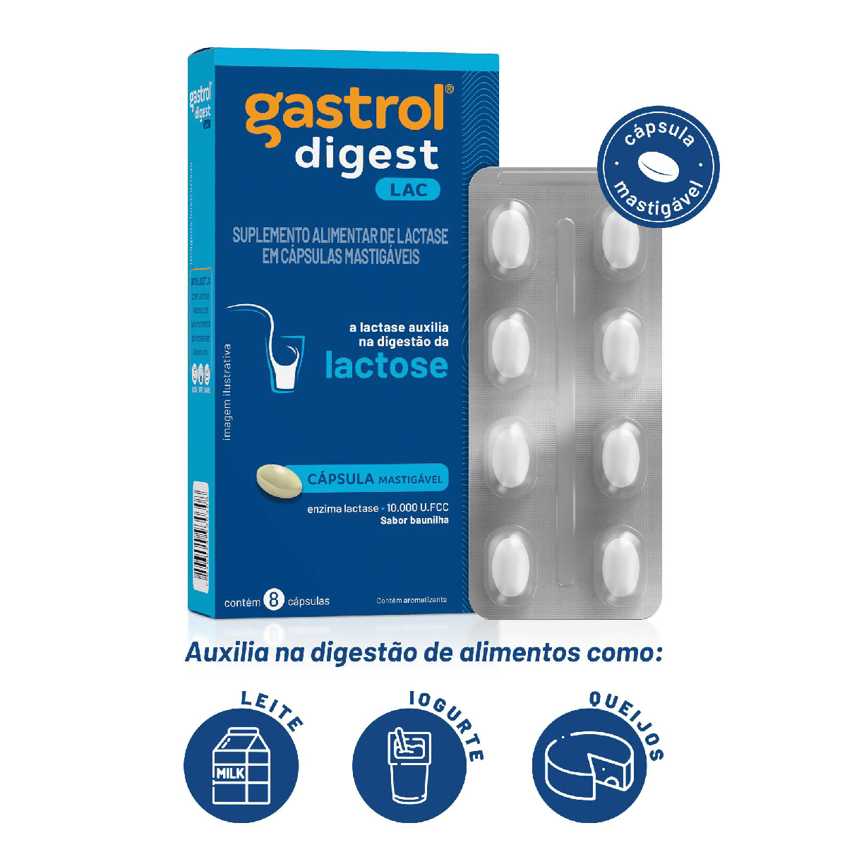 Gastrol Digest Lac 10.000UI Sabor Baunilha 8 Cápsulas Mastigáveis - Imagem 3
