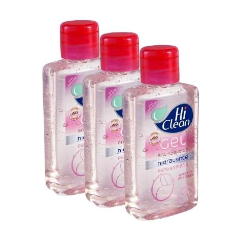Kit 3 Unidades Gel Antisséptico Hidratante Hi Clean Extrato de Rosas 60,2g - Imagem 1