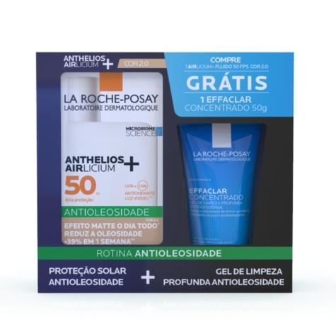 Kit Protetor Solar La Roche-Posay Anthelios Airlicium+ FPS50 Cor 2.0 40g + Gel de Limpeza Facial Effaclar Concentrado 50g - Imagem 1