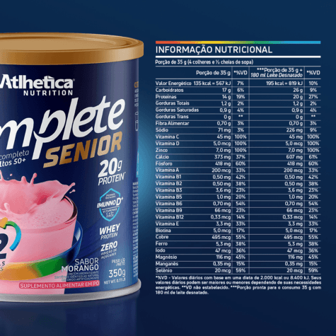 Suplemento Alimentar Atlhetica Nutrition Complete Senior 50+ Sabor Morango 350g - Imagem 6