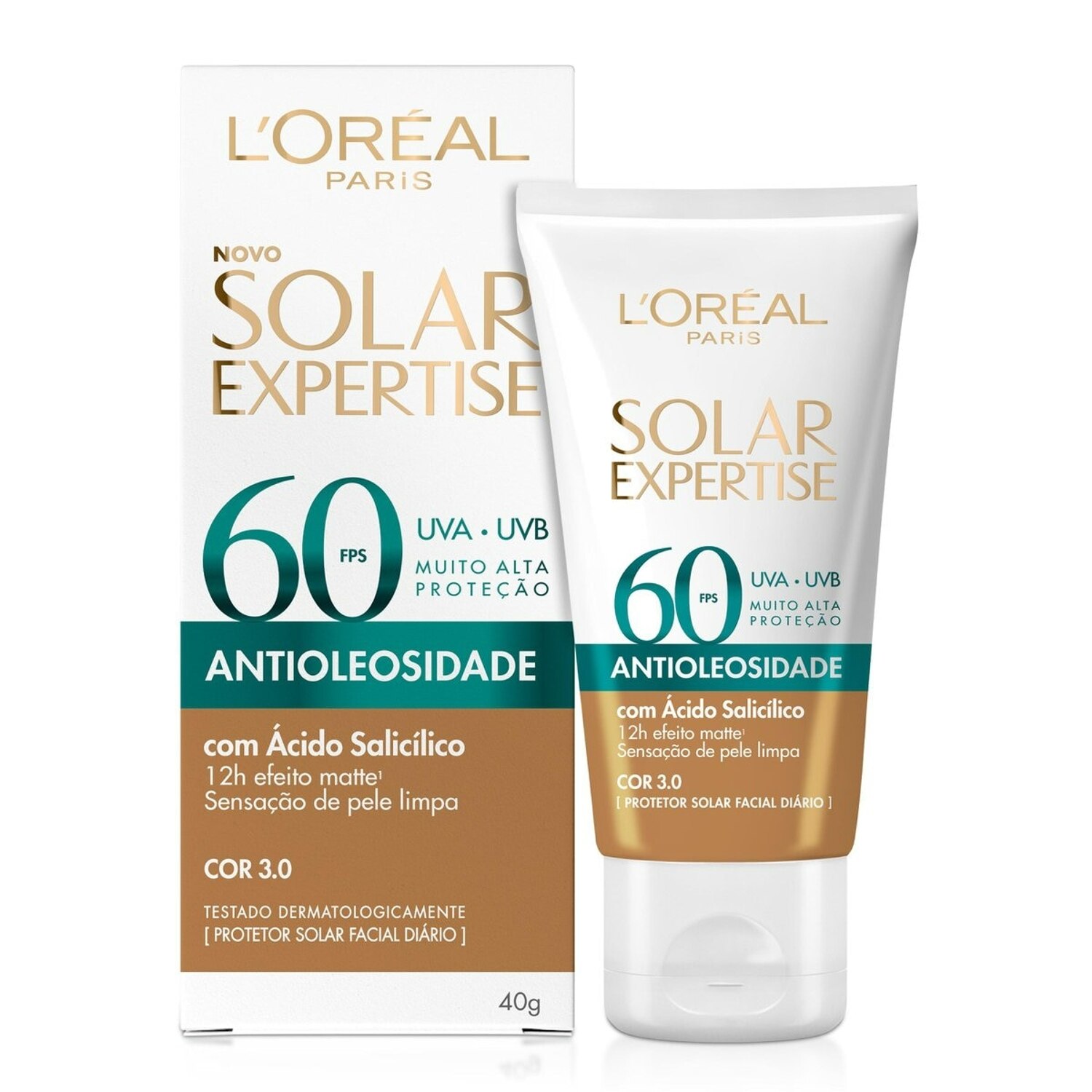 Protetor Solar Facial L'Oreal Expertise Antioleosidade FPS60 Cor 3.0 40g
