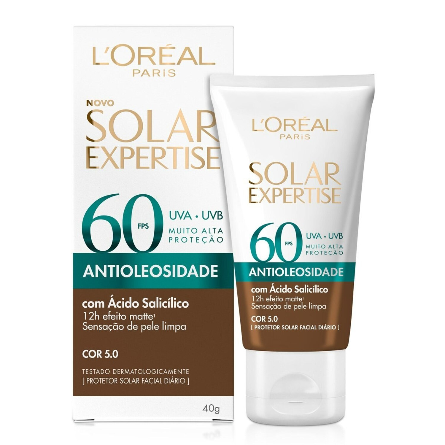 Protetor Solar Facial L'Oreal Expertise Antioleosidade FPS60 Cor 5.0 40g