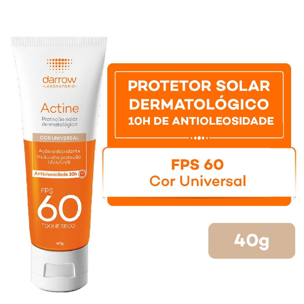 Protetor Solar Facial Actine Toque Seco FPS60 com Cor 40g