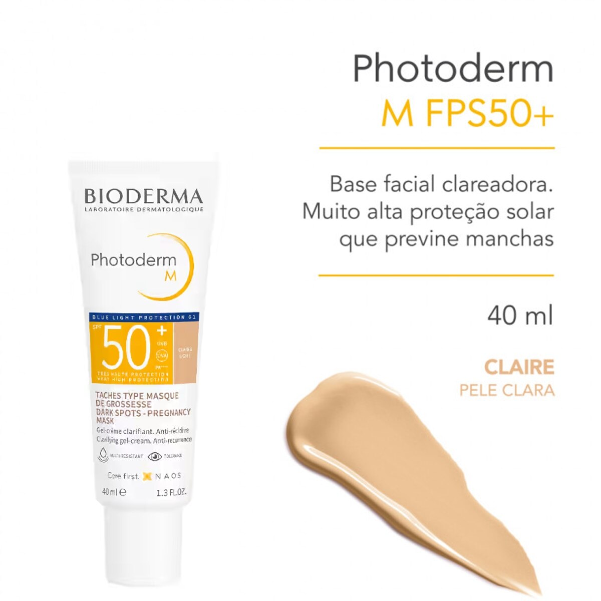 Protetor Solar Facial Bioderma Photoderm M FPS50+ Cor Claire 40ml