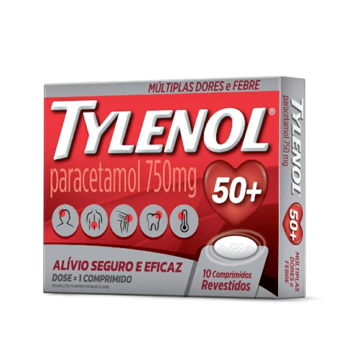 Tylenol 750mg 10 Comprimidos Revestidos