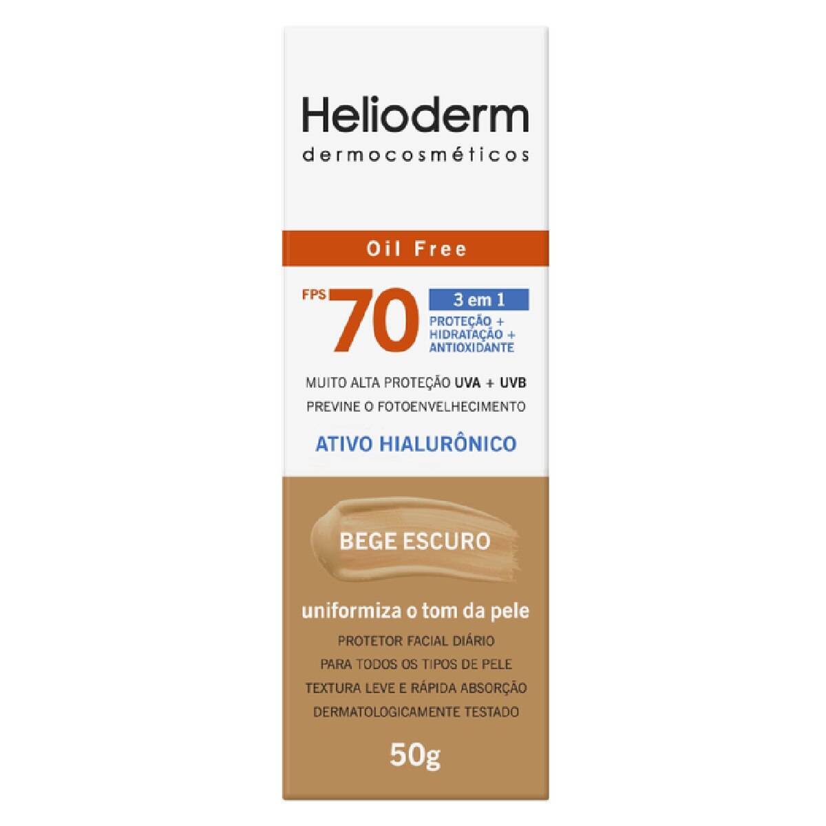 Protetor Solar Facial Helioderm Oil Free FPS70 Bege Escuro 50g