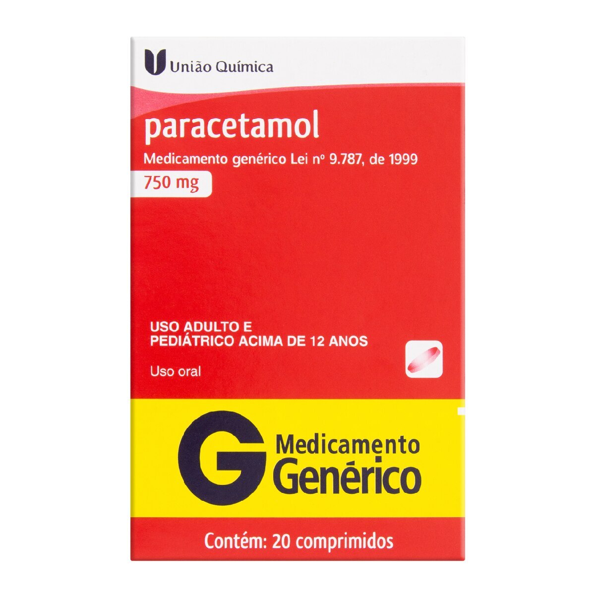 Paracetamol 750mg 20 Comprimidos Uniao Quimica Generico