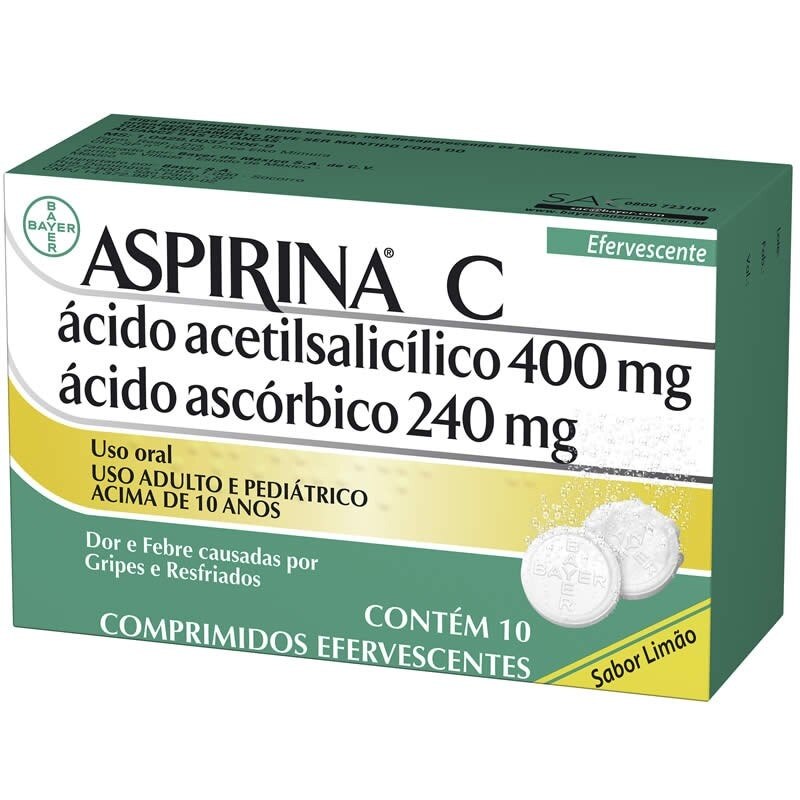 Aspirina C Limao 400mg + 240mg 10 Comprimidos Efervescentes