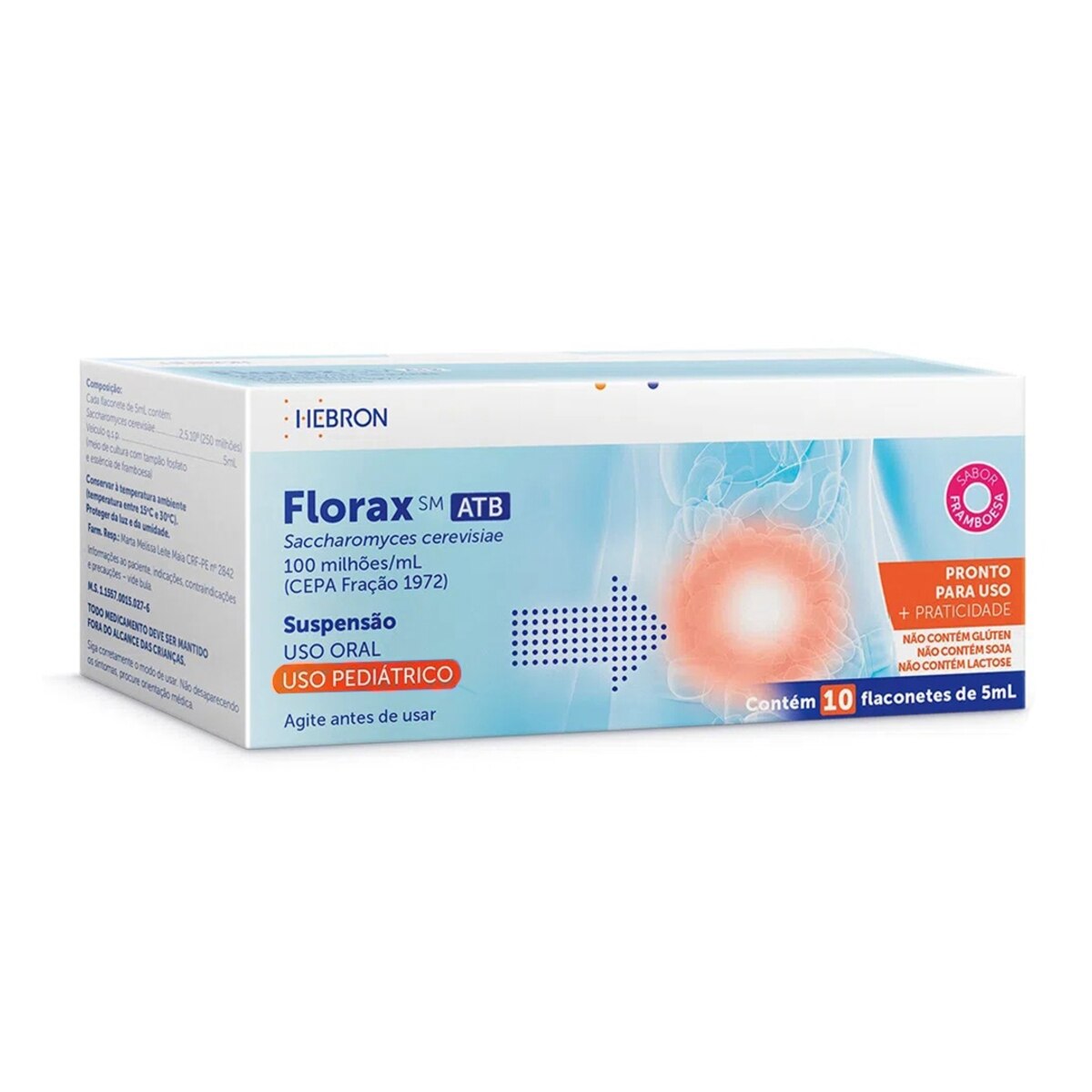 Florax SM ATB 100MI Suspensao Oral Pediatrico Framboesa 5 Flaconetes 10ml