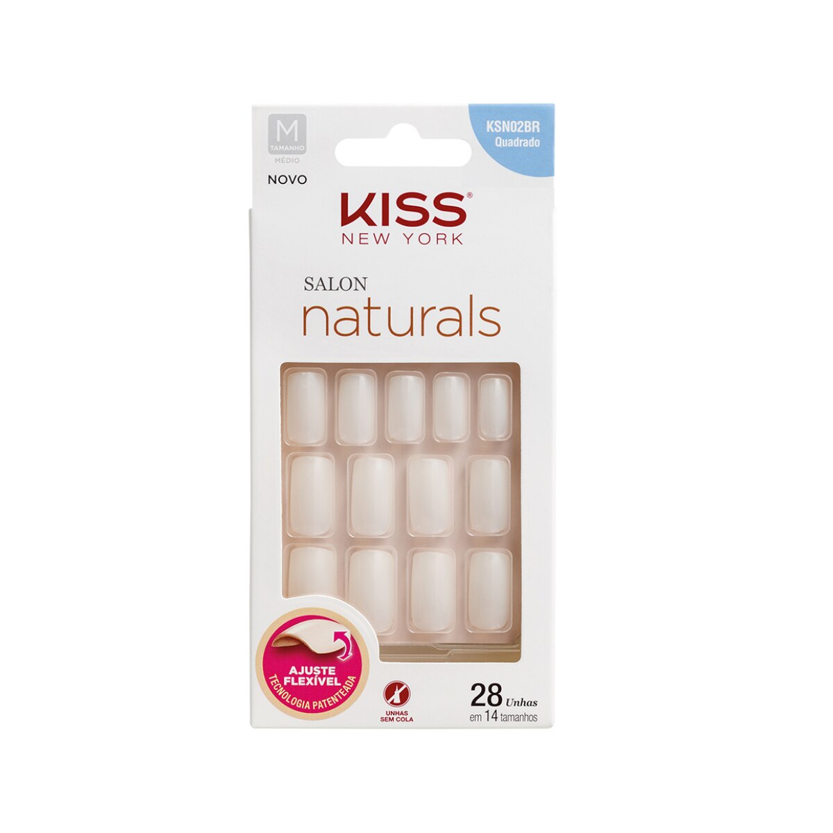 Unhas Posticas Kiss New York Salon Naturals Quadrado 28 Unidades