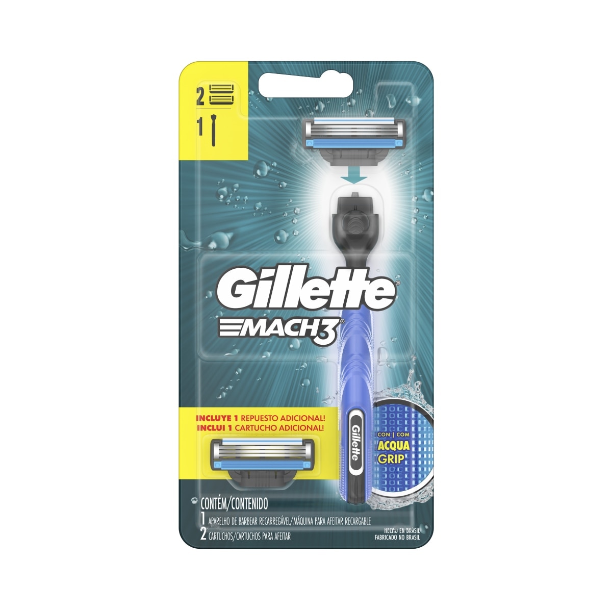 Aparelho de Barbear Gillette Mach3 Acqua Grip + 2 Carga