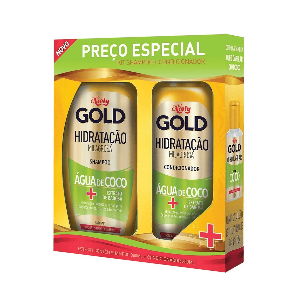 Kit Shampoo 300ml  + Condicionador Niely Gold Hidratacao Agua de Coco 200ml