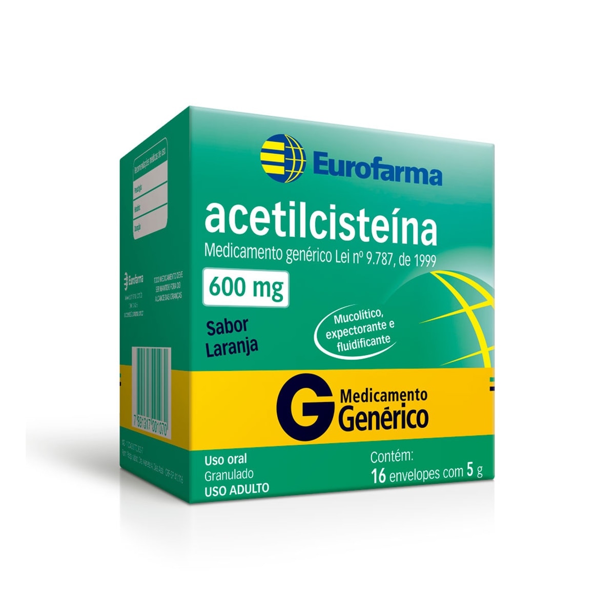Acetilcisteina 600mg Sabor Laranja 16 Envelopes Eurofarma Generico