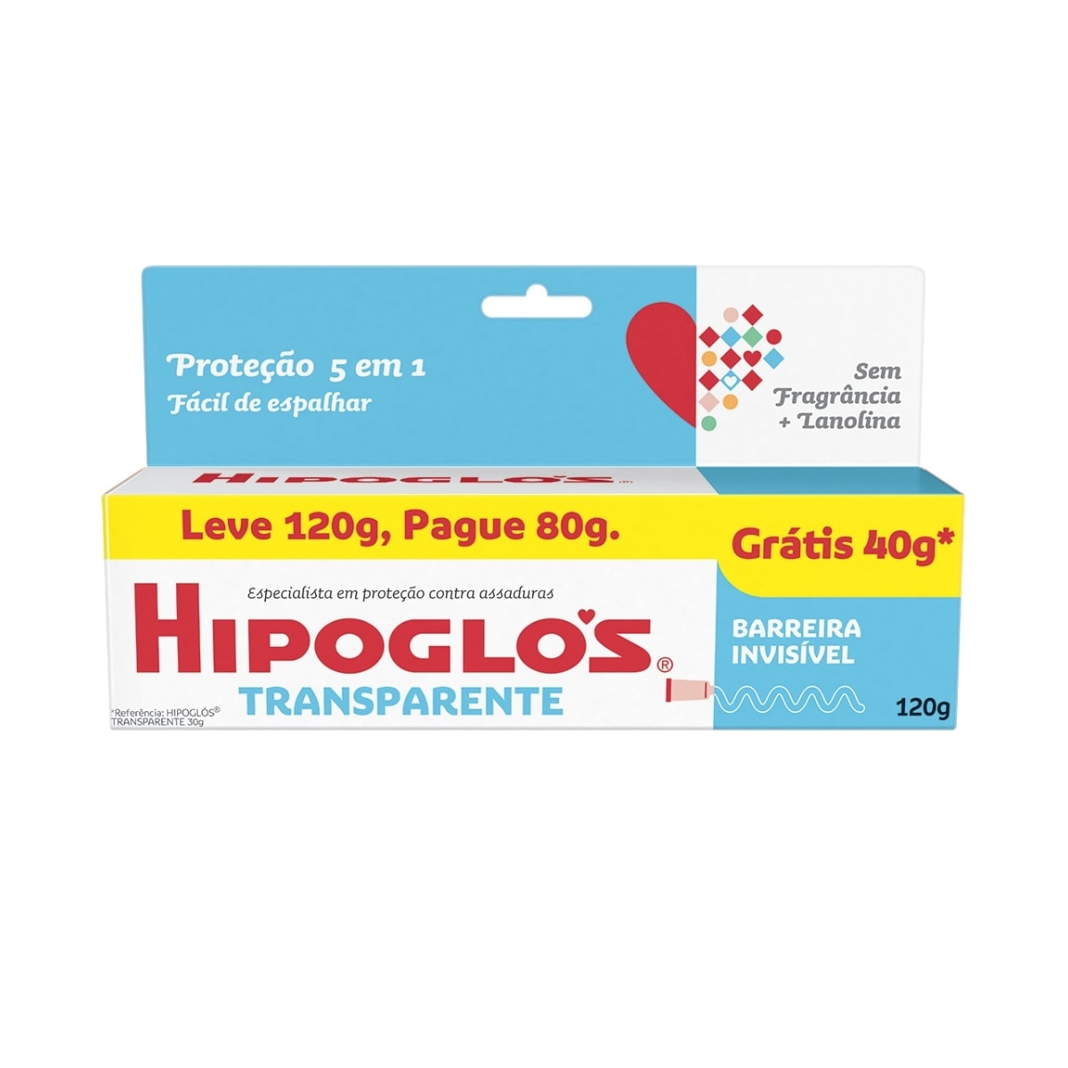 Creme Preventivo de Assaduras Hipoglos Transparente Leve 120g Pague 80g