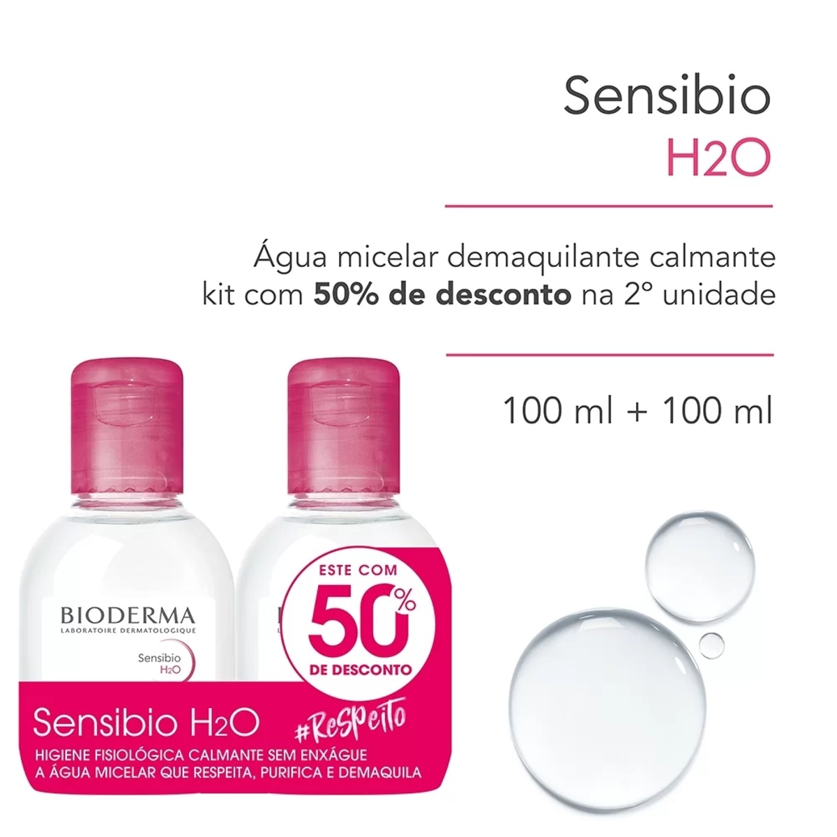 Kit Agua Micelar Dermatologica Bioderma Sensibio H2O 100ml + 100ml 50% de Desconto
