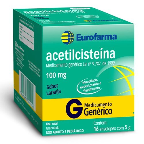 Acetilcisteina 100mg 16 Envelopes Eurofarma Generico