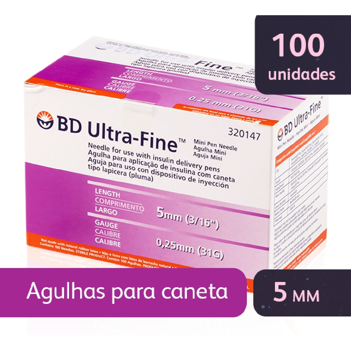 Agulhas para Caneta de Insulina BD Ultra-Fine 5mm 100 Unidades
