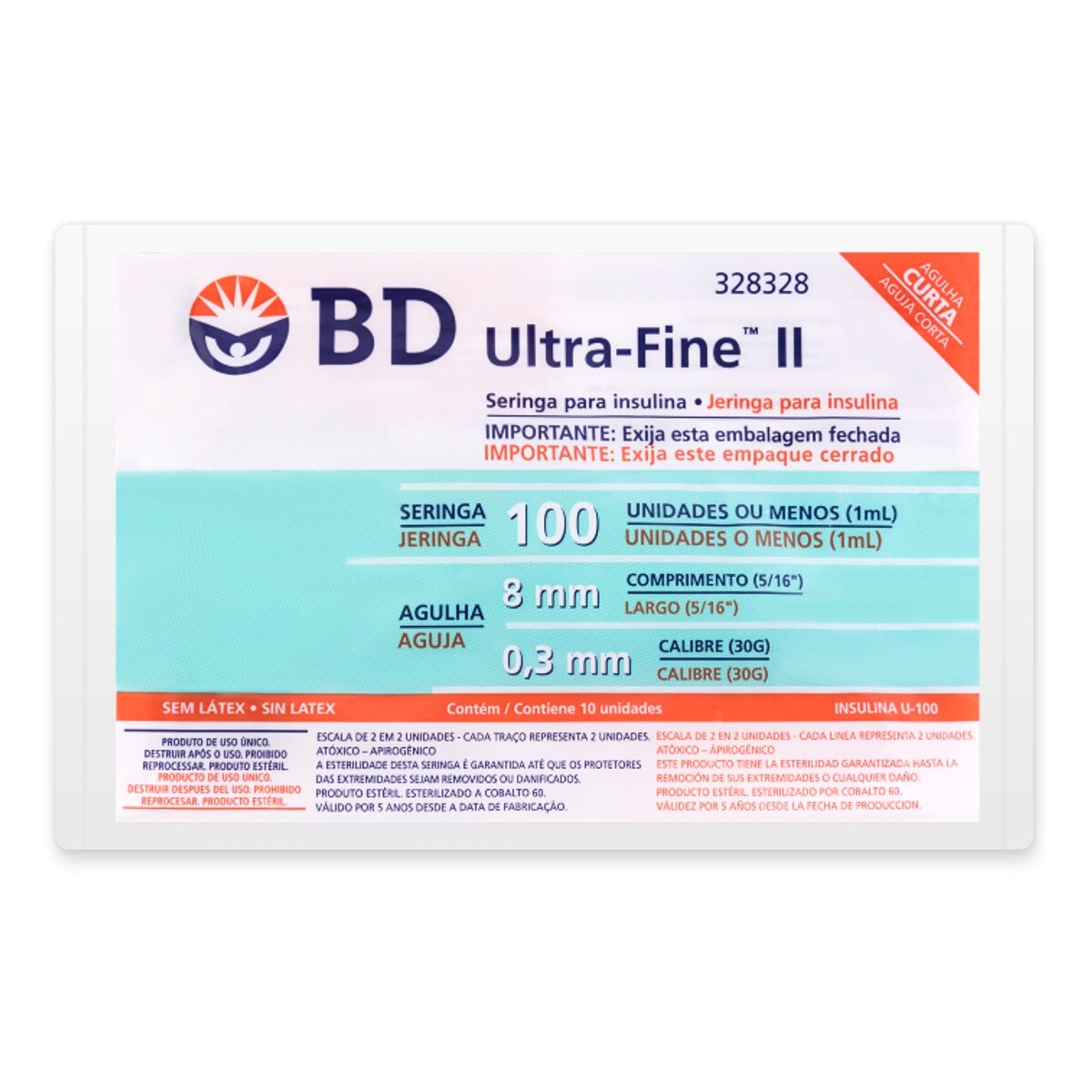 Seringa de Insulina BD Ultra-Fine 6mm 100UI 10 Unidades