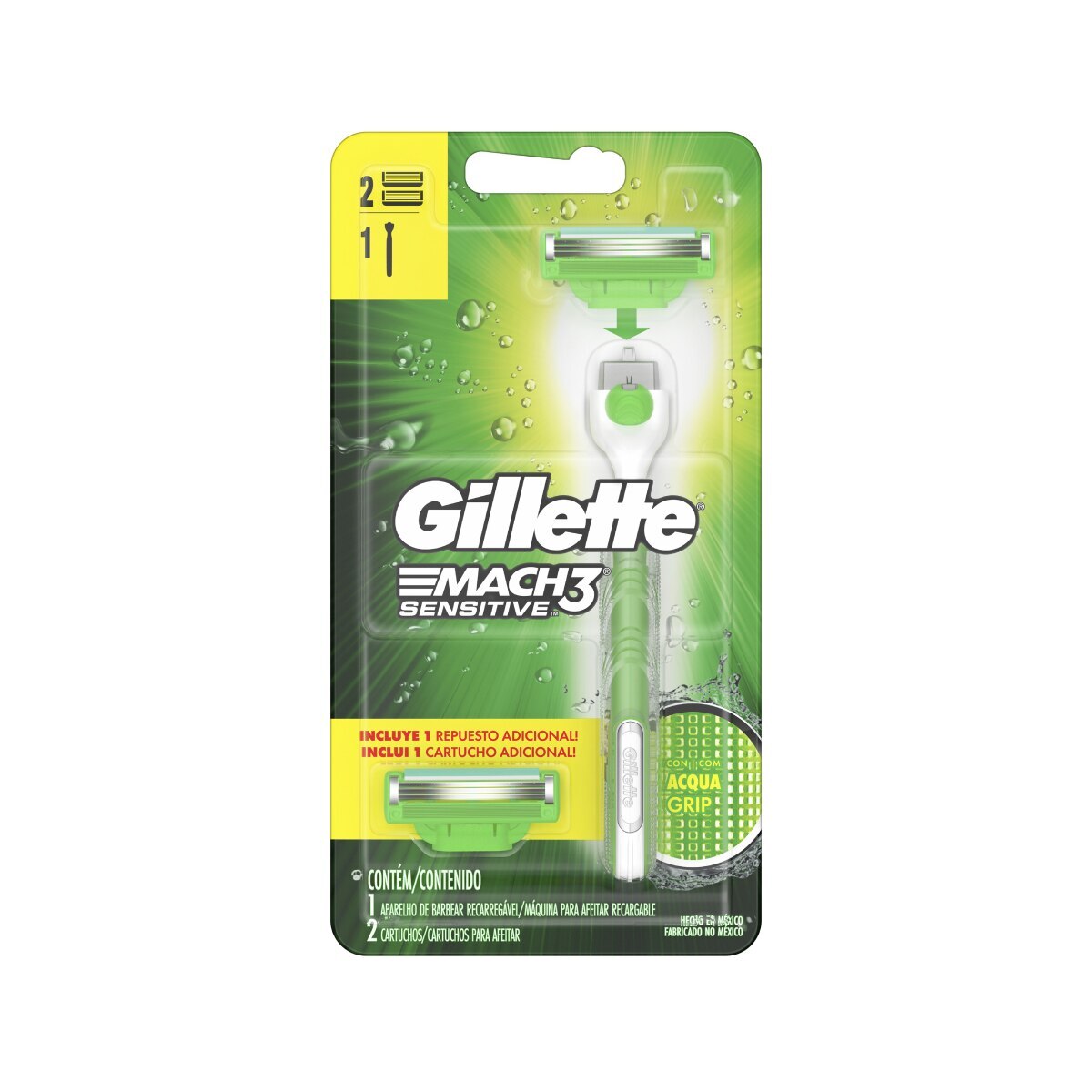 Aparelho de Barbear Gillette Mach3 Sensitive Acqua Grip + 2 Carga