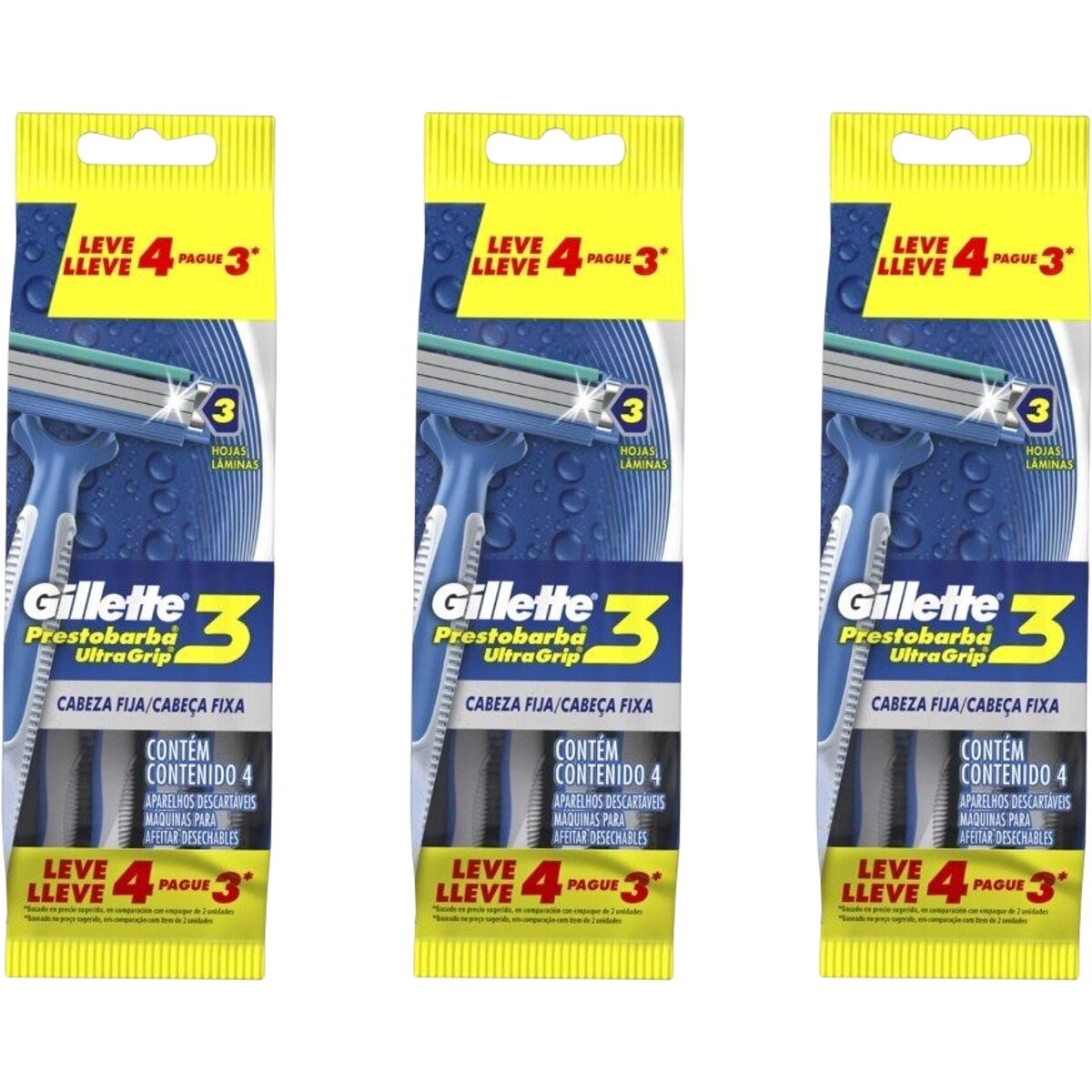 Kit 3 Unidades Aparelho de Barbear Gillette Prestobarba Ultragrip 3 Fixa Leve 4 Pague 3