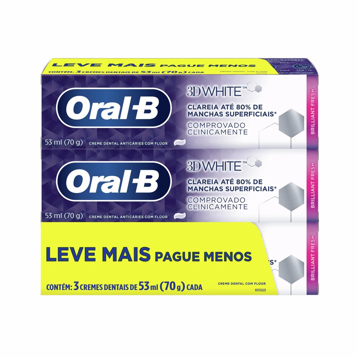 Creme Dental Oral-B 3D White Brilliant Fresh 70g Leve 3 Pague 2