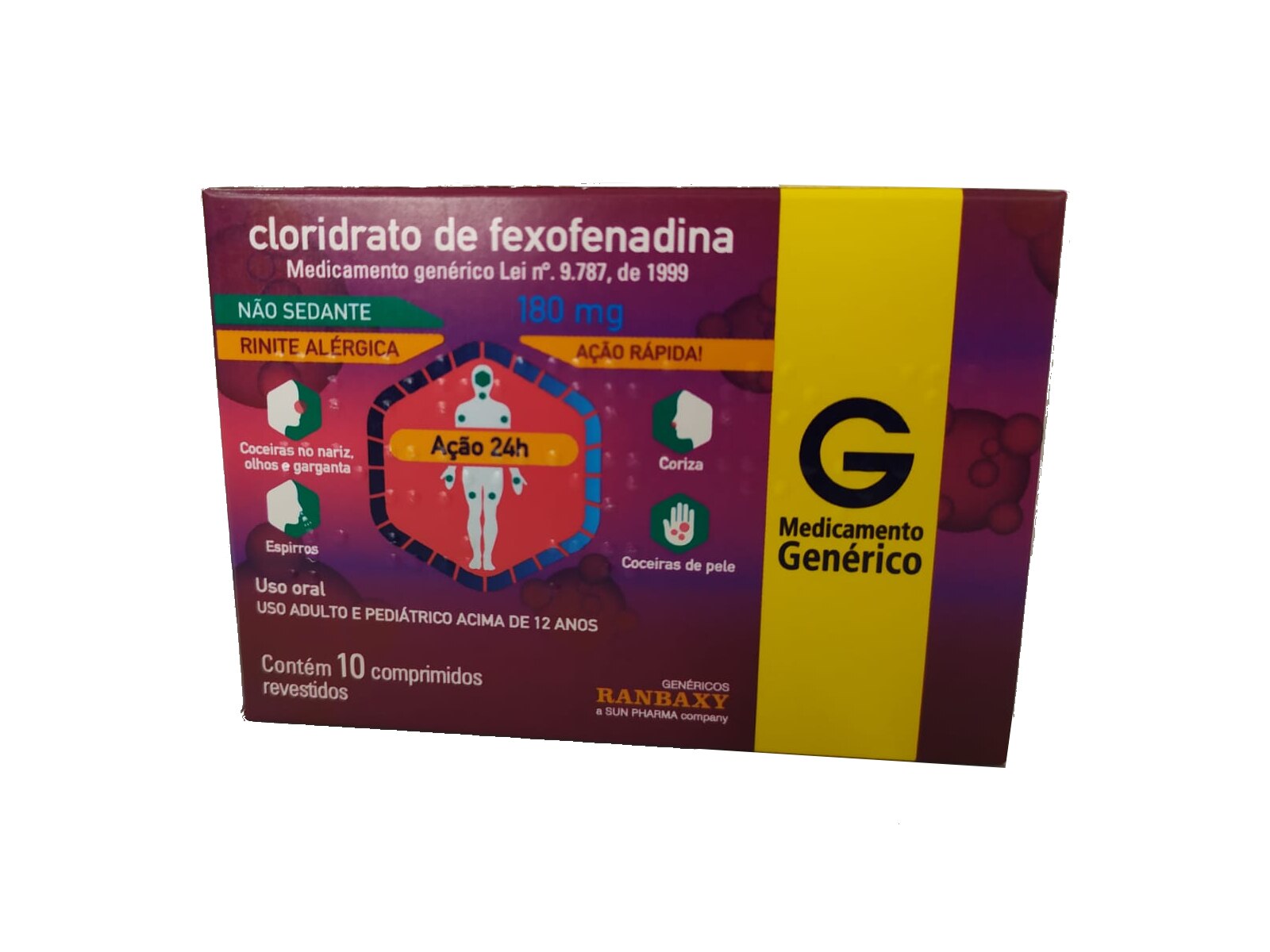 Cloridrato de Fexofenadina 180mg 10 Comprimidos Revestidos Ranbaxy Generico