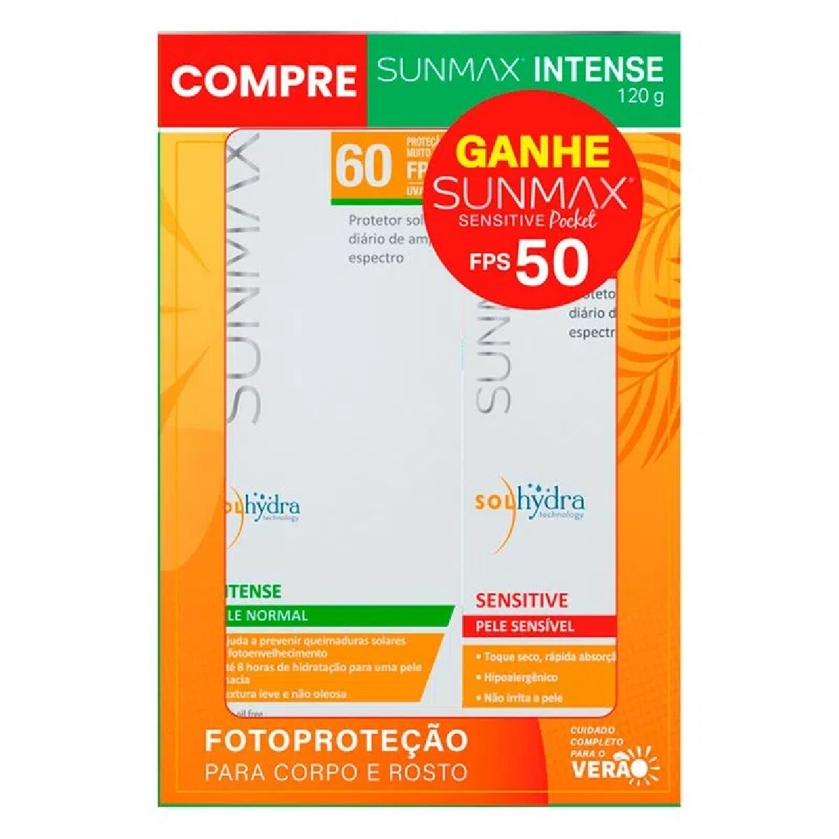 Kit Protetor Solar Corporal Sunmax Intense FPS60 120g Ganhe Facial Sensitive Pocket FPS50 25ml