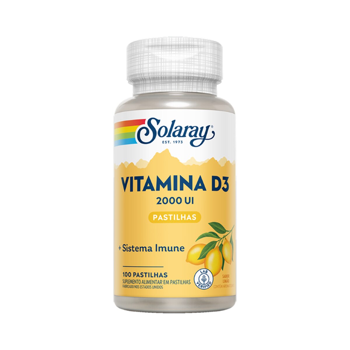 Vitamina D3 2.000UI Sabor Limao Solaray 100 Pastilhas