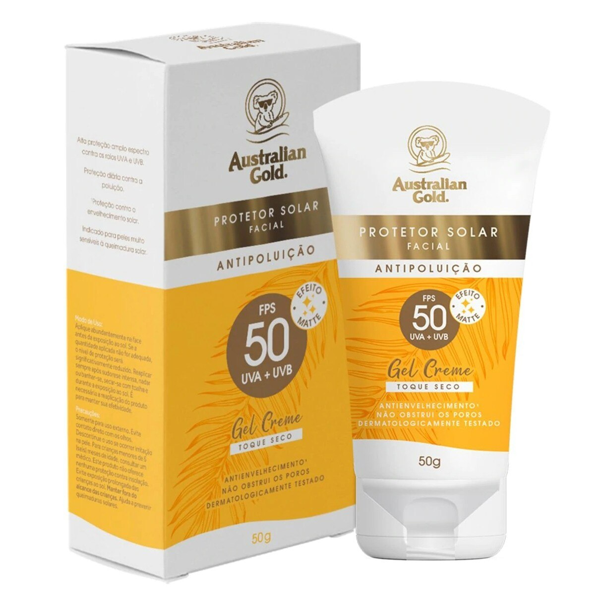 Protetor Solar Facial Australian Gold FPS50 Antipoluicao Gel Creme 50g